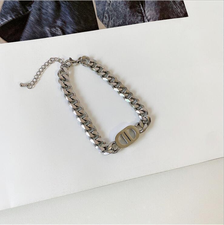 European And American Gold Thick Chain Letter Double D Titanium Steel Necklace Women