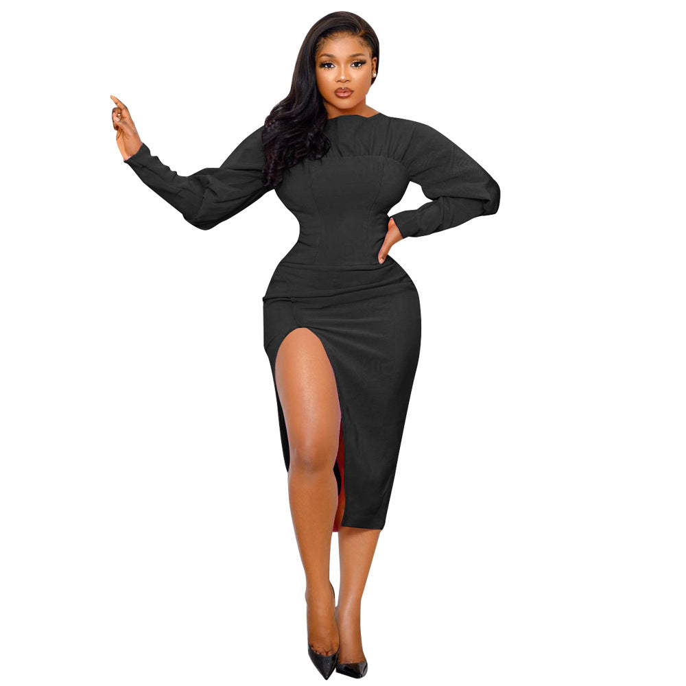 Women's Solid Color Casual Split Dress