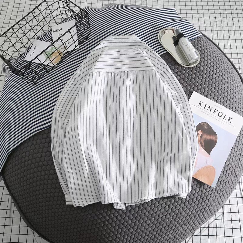 Striped White Shirt Men's Shirt Long Sleeve Casual Loose Coat