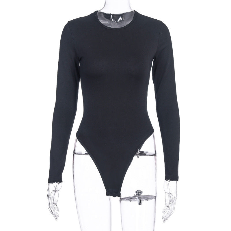 Women's O-neck Long-sleeved Solid Color Sexy Bodysuit