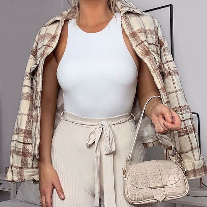 Solid color round neck sleeveless bodysuit