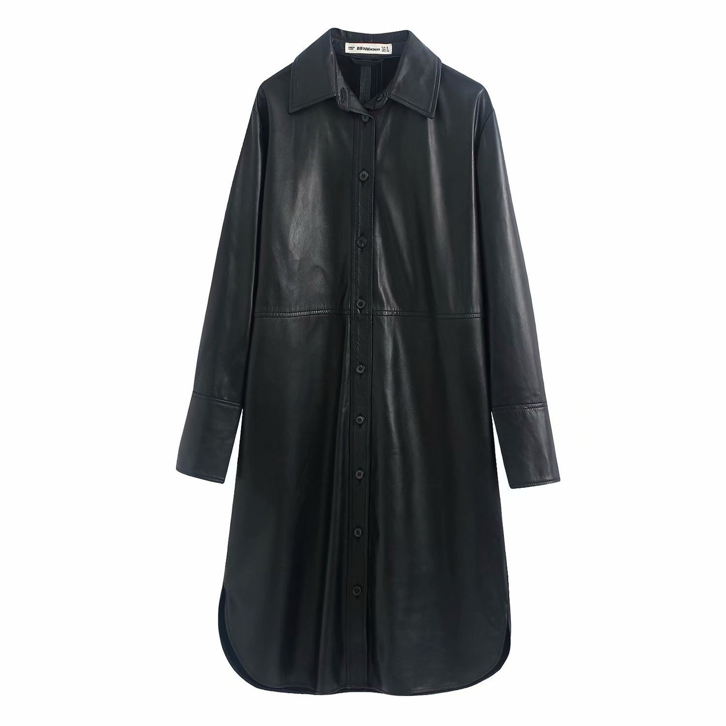 Lapel long sleeve leather shirt jacket women