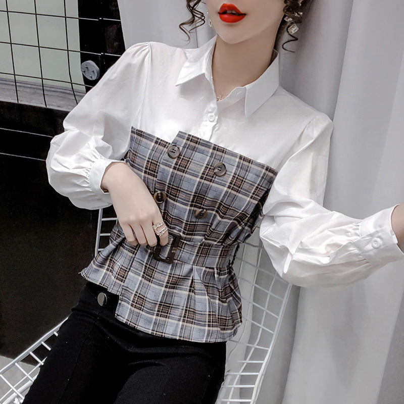 ZARA COLLECTION Women s Fake Two Piece Blouse With Plaid Shirt