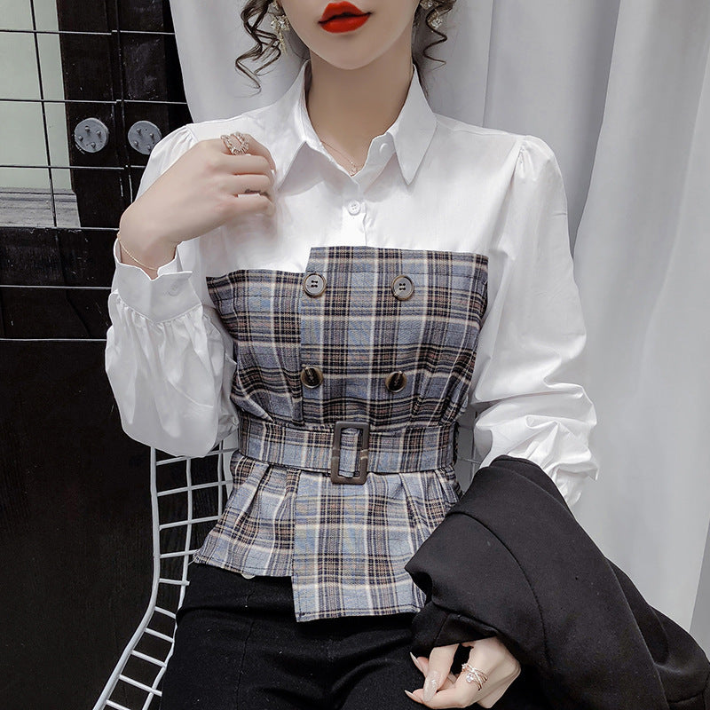 ZARA COLLECTION Women s Fake Two Piece Blouse With Plaid Shirt