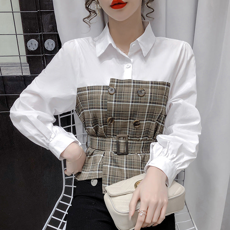 ZARA COLLECTION Women s Fake Two Piece Blouse With Plaid Shirt