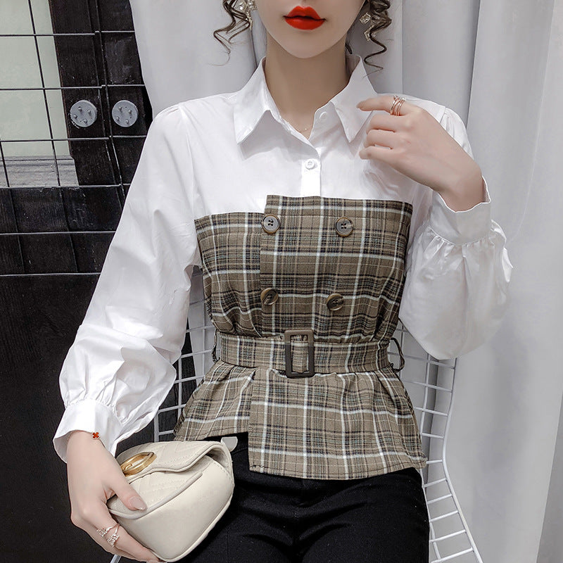 ZARA COLLECTION Women s Fake Two Piece Blouse With Plaid Shirt