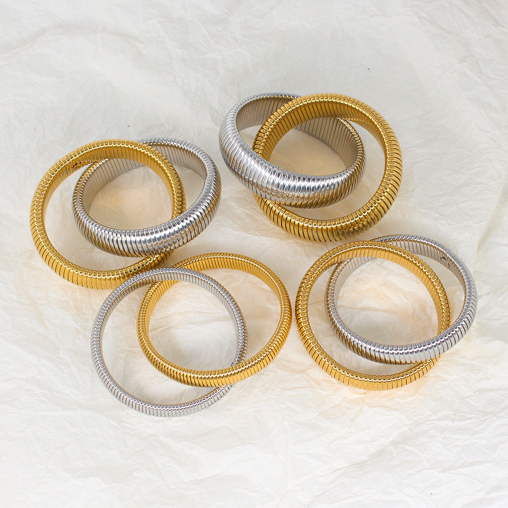 Stainless Steel Fashion Double Ring Golden Bracelet