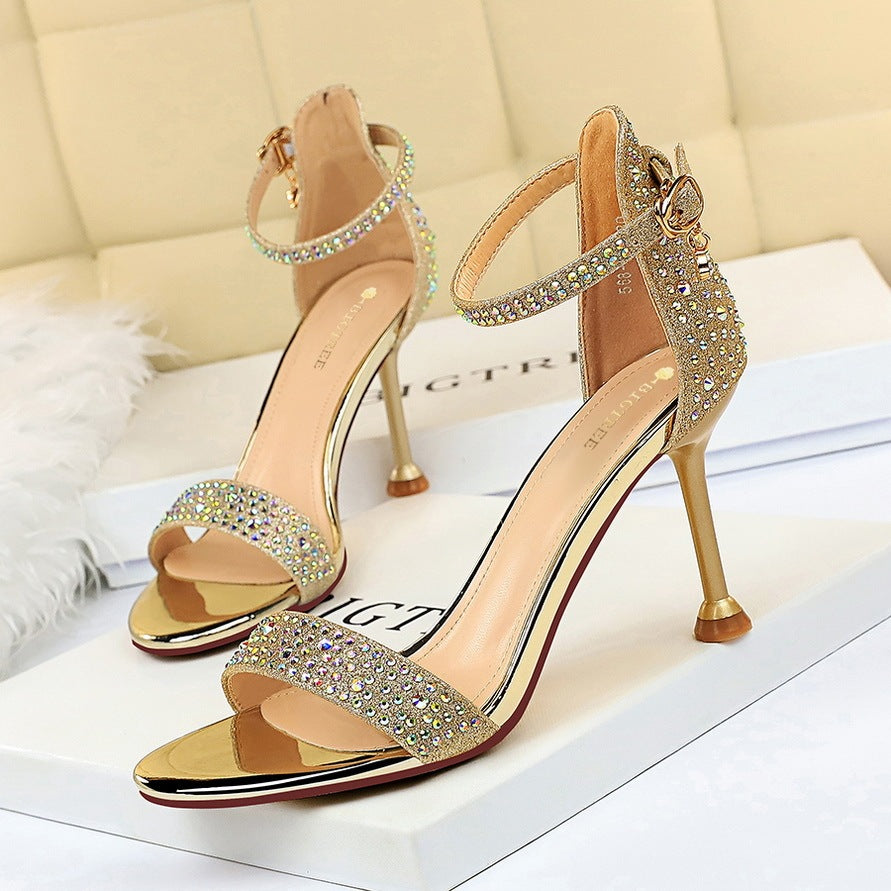 wedding High heel toe rhinestone strap sandals