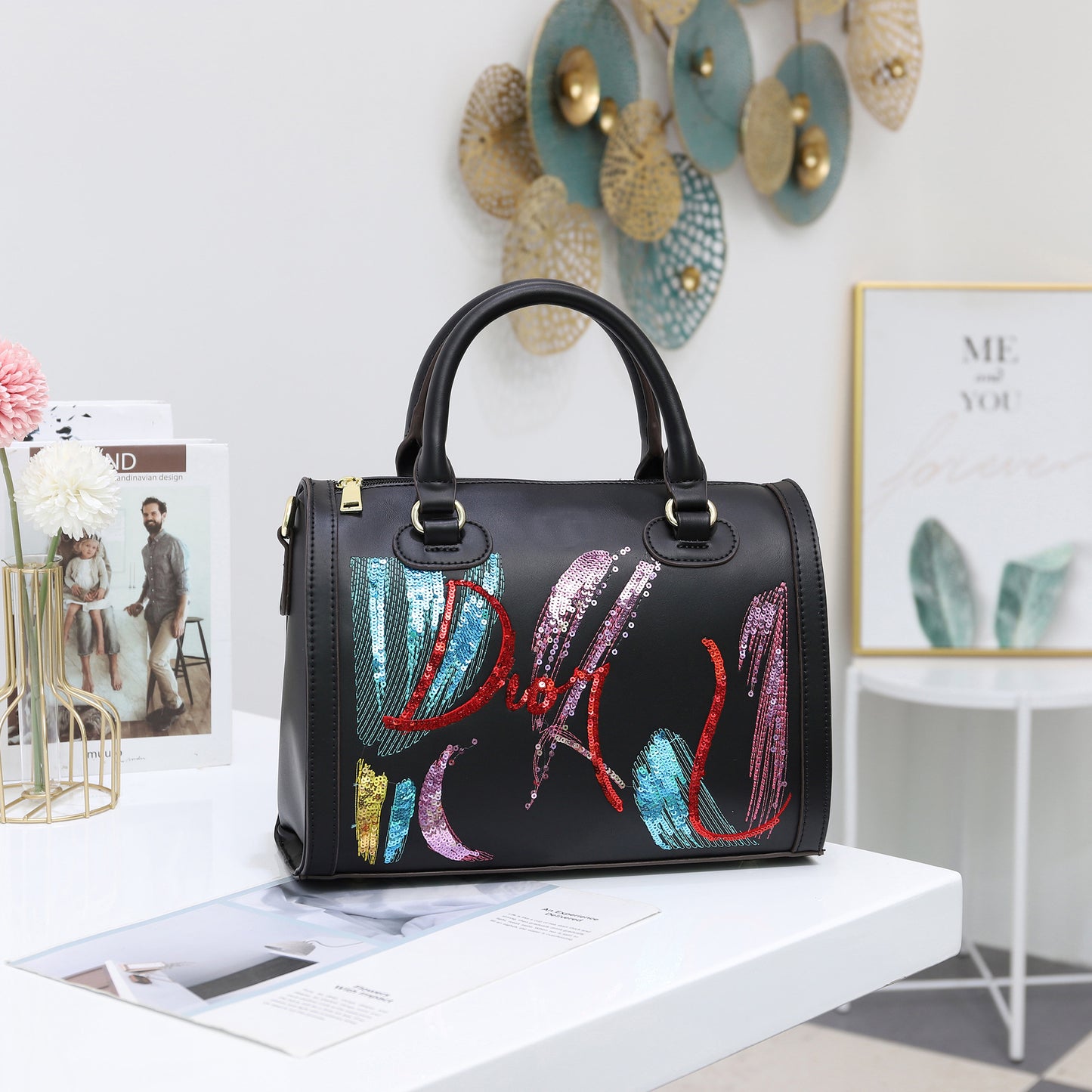 DIOR Round Women's Pu embroidered handbag