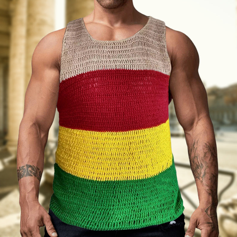Men's Contrast Color Thick Needle Sweater