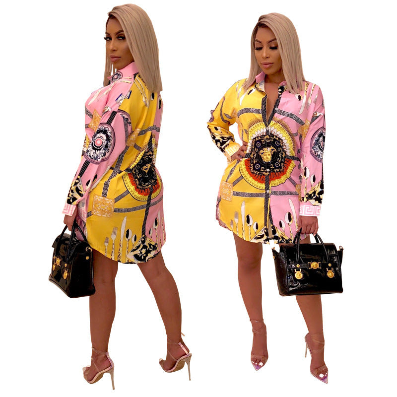 Multicolored printed dress for ladies