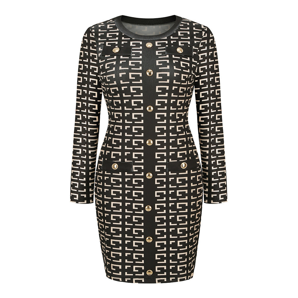 ZARA COLLECTION European And American Slim Temperament Knitted Button Dress
