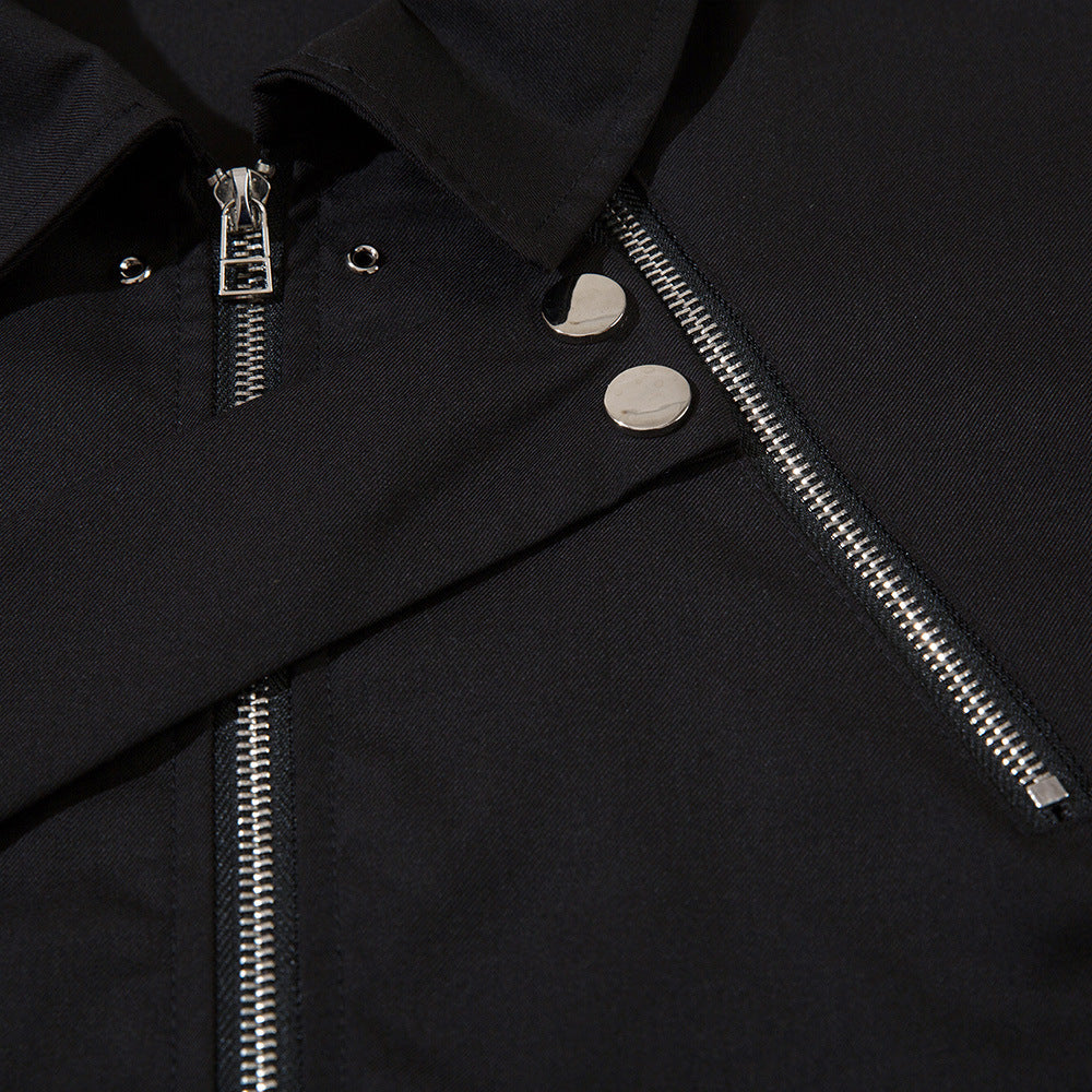 Decorative Zipper Short Sleeve Shirt Men's Loose