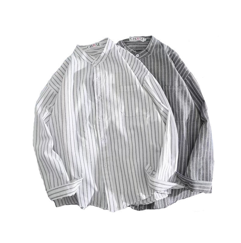 Striped White Shirt Men's Shirt Long Sleeve Casual Loose Coat