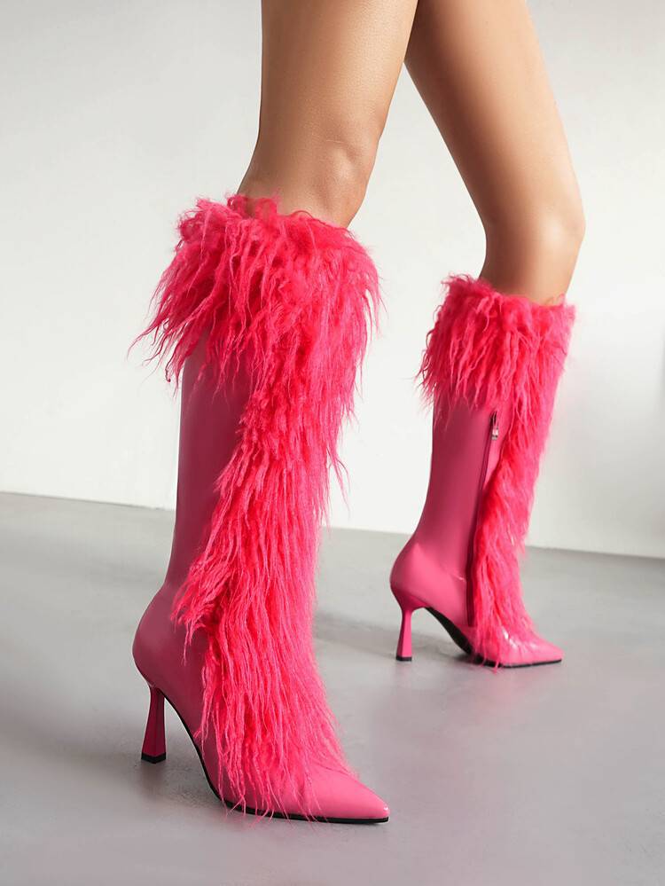 Womens Tassel Boots Stylish HighHeel Long Boots With A Side Zipper