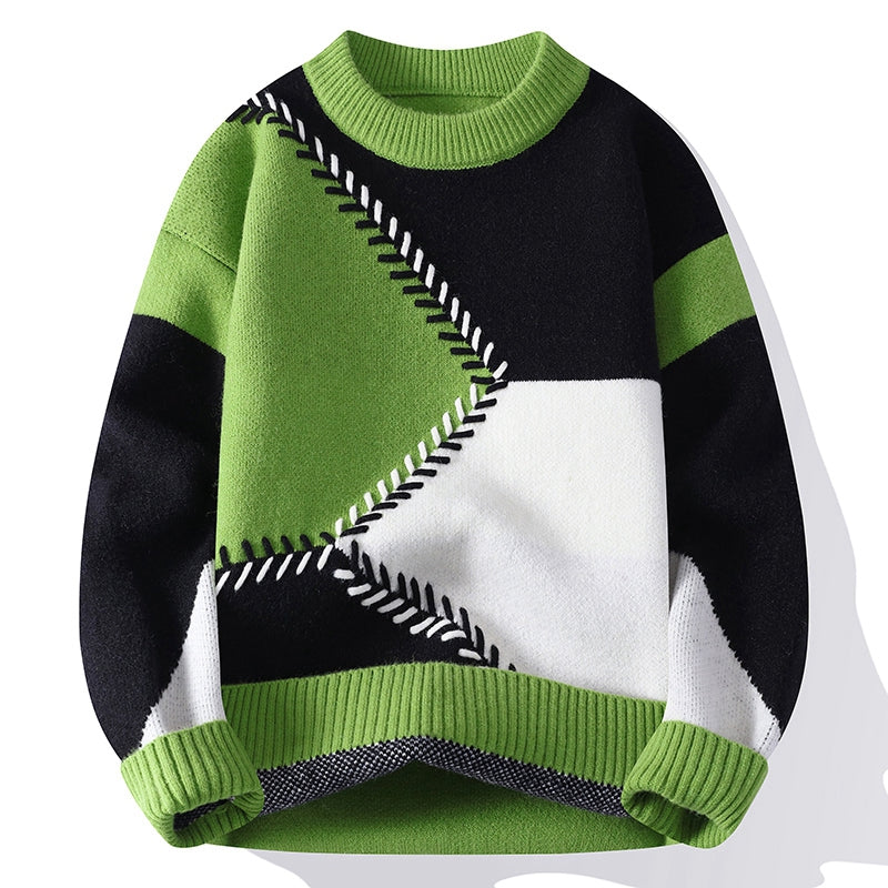Autumn And Winter Round Neck Sweater Men's Casual Versatile Contrast Color