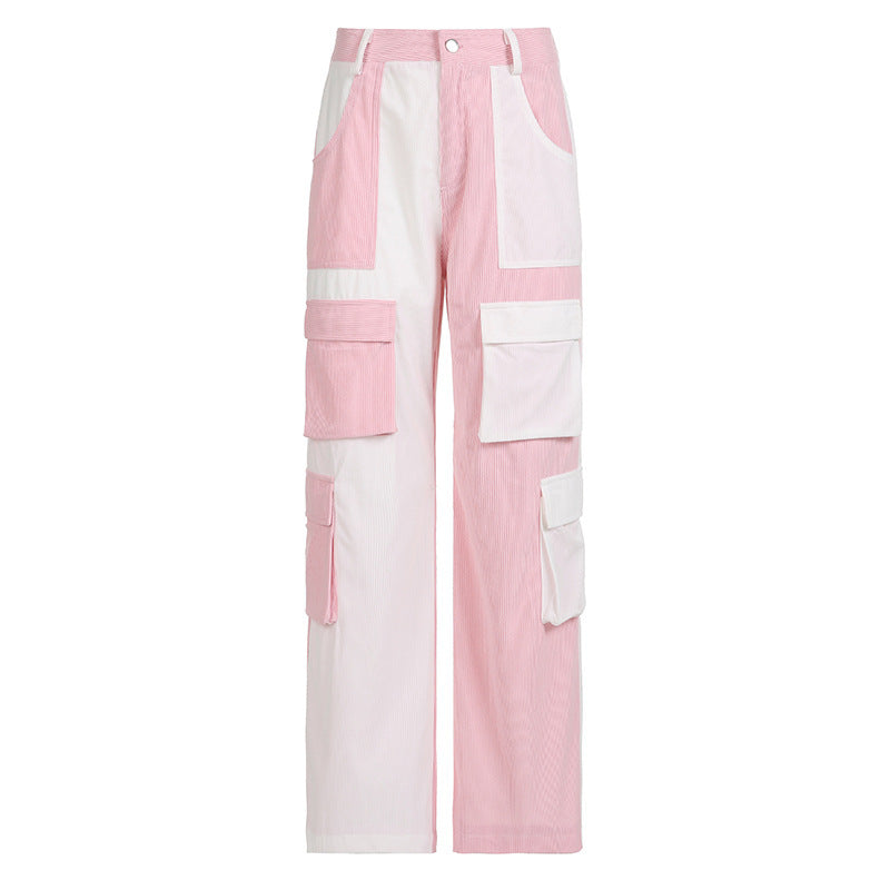 Street Shot Fashionable Color Contrast Multi Pocket Cargo Pants
