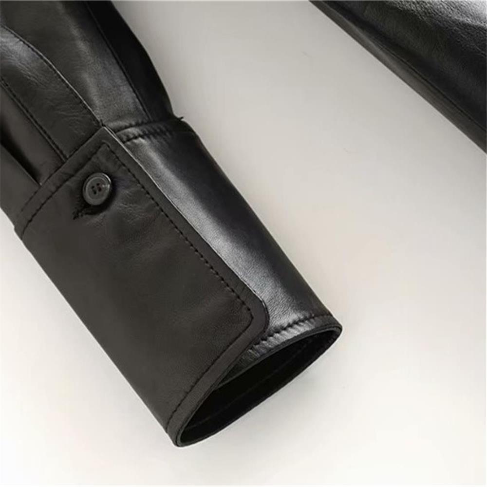 Lapel long sleeve leather shirt jacket women