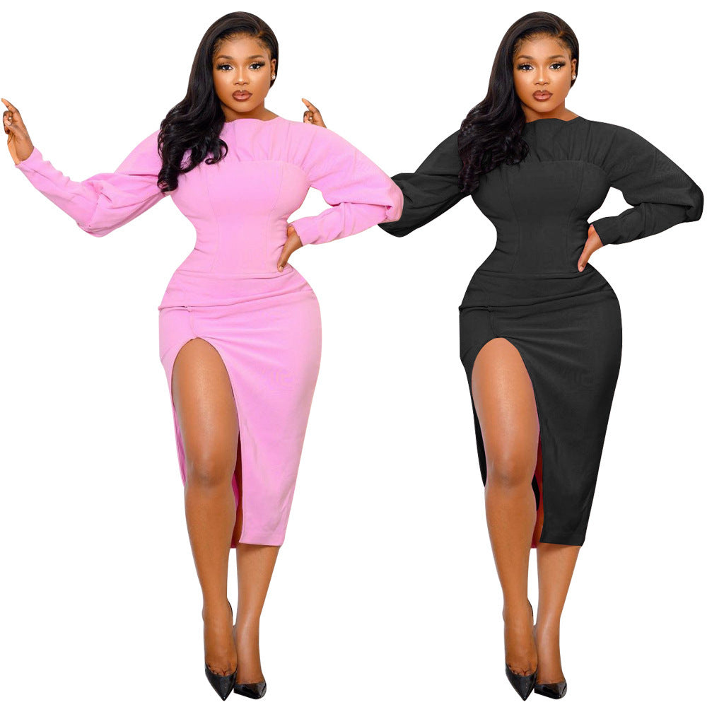 Women's Solid Color Casual Split Dress