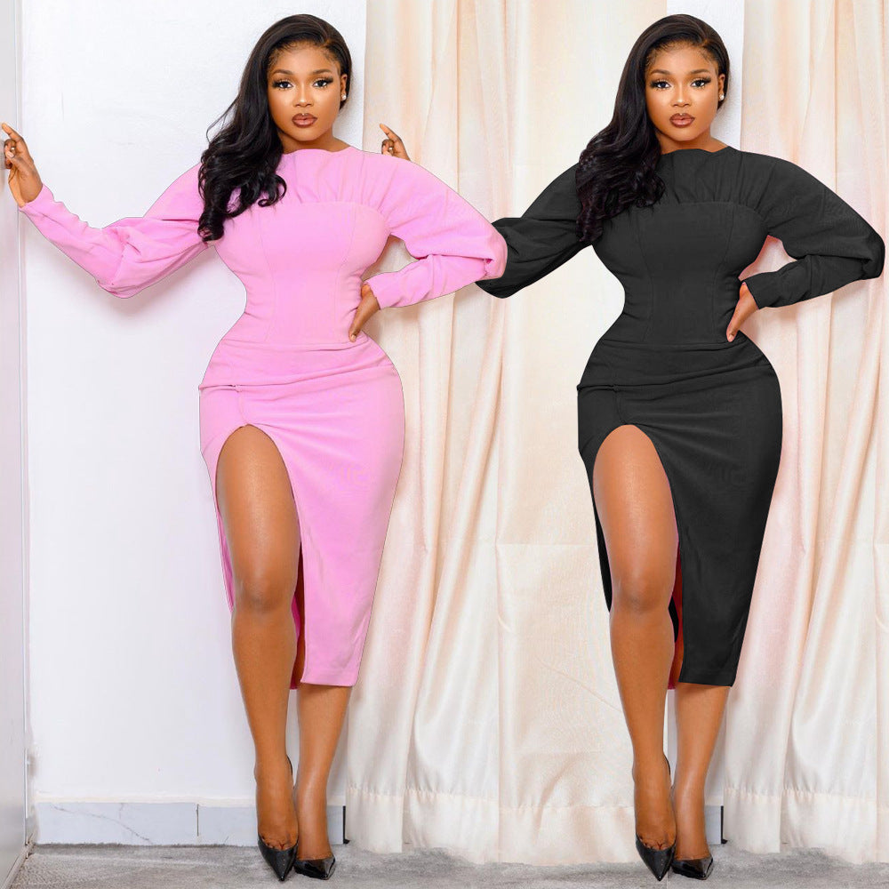 Women's Solid Color Casual Split Dress