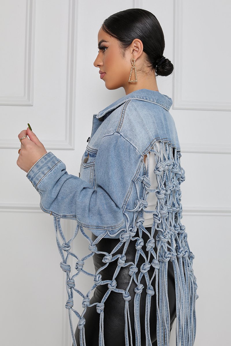 Ladies' denim jacket with mesh bangs