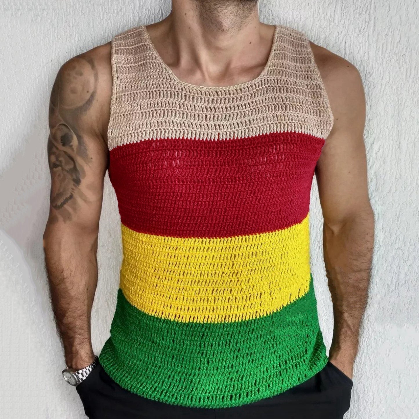Men's Contrast Color Thick Needle Sweater