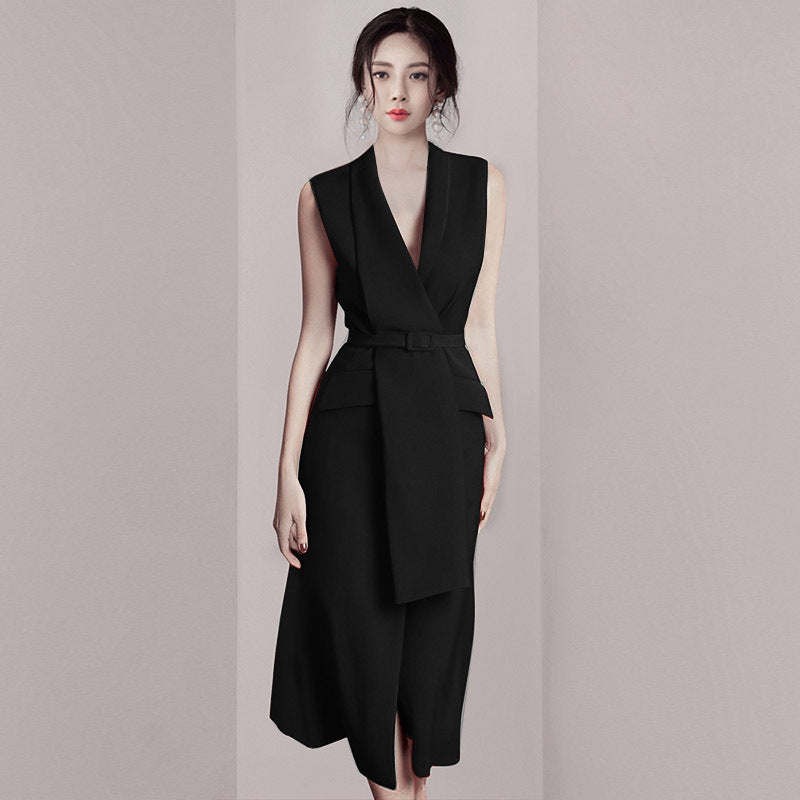 New Irregular Red Suit Collar Dress For Autumn And Winter