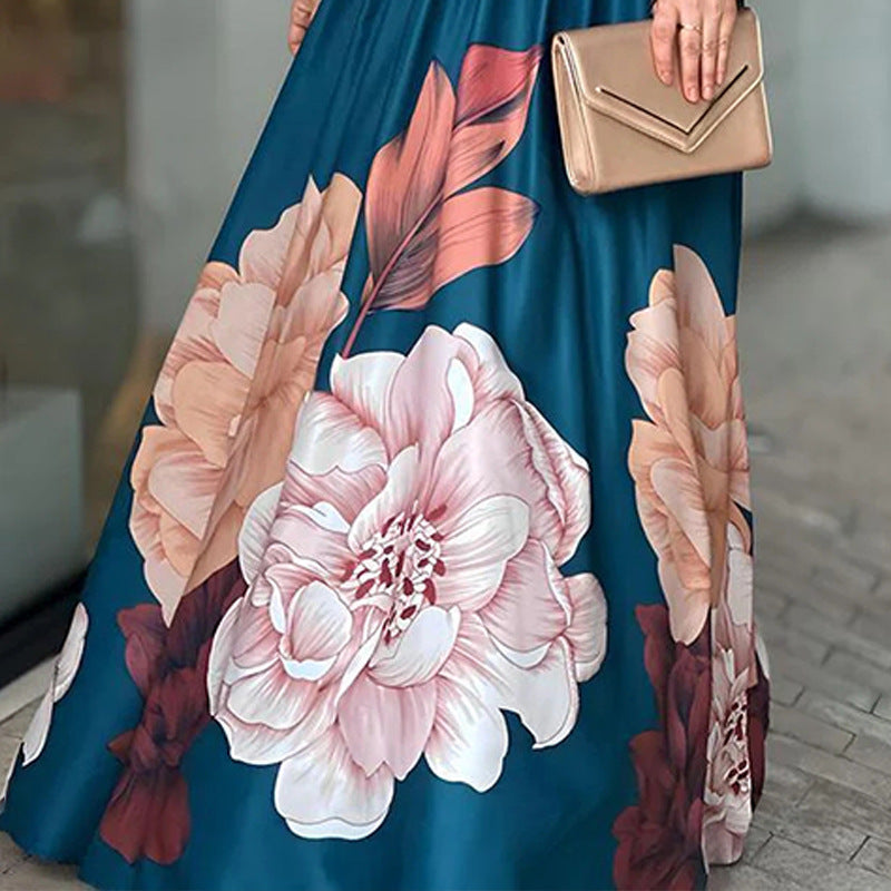 Women's Long Sleeve Printed Shirt Long Skirt Two-piece Set