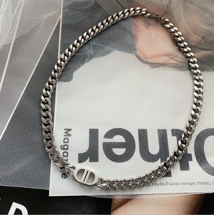 European And American Gold Thick Chain Letter Double D Titanium Steel Necklace Women