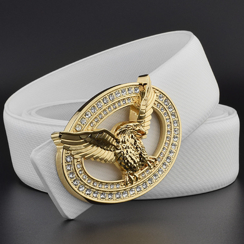 Diamond-studded Leather Belt With Animal Buckle Men and Women
