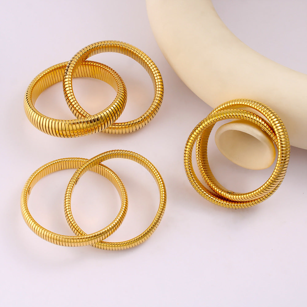Stainless Steel Fashion Double Ring Golden Bracelet