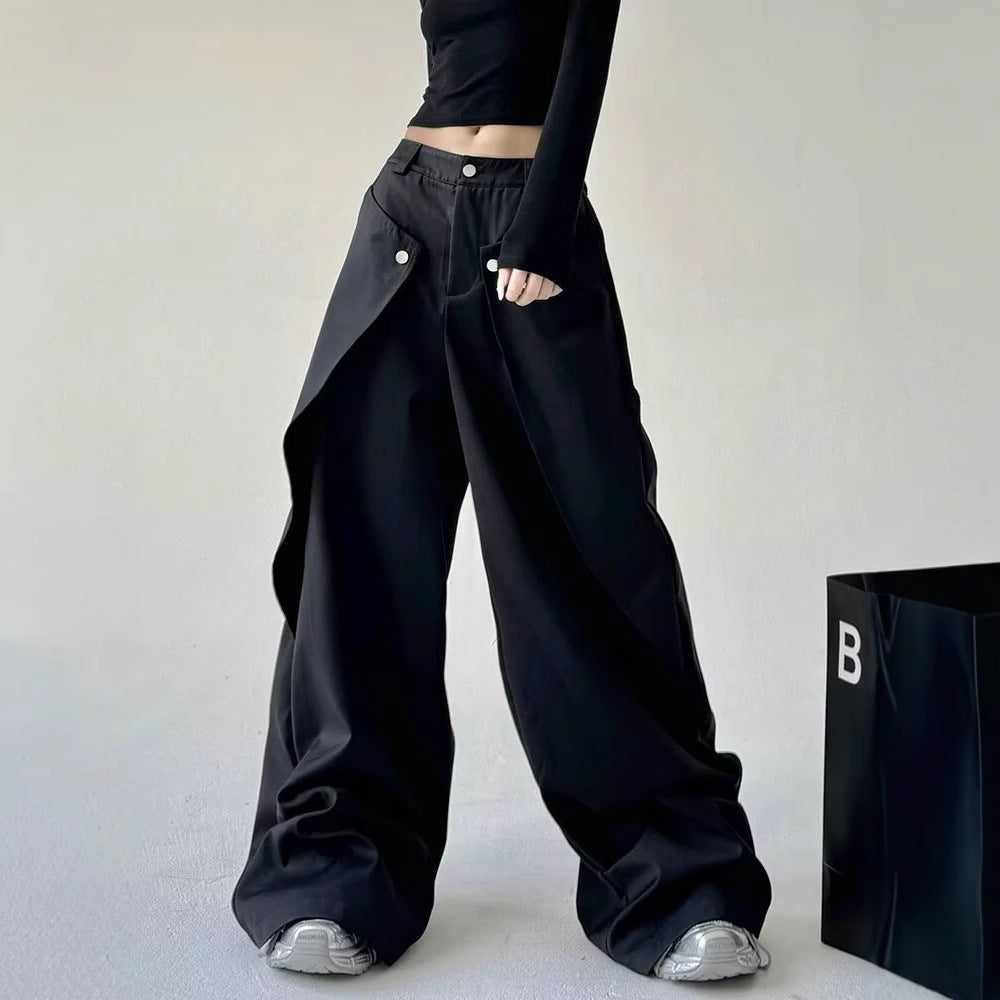 Womens Stylish Asymmetrical Patchwork Straight-Leg Pants