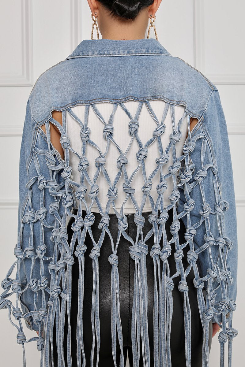 Ladies' denim jacket with mesh bangs