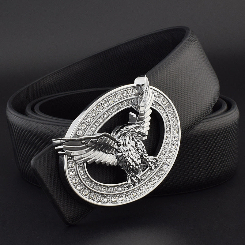 Diamond-studded Leather Belt With Animal Buckle Men and Women