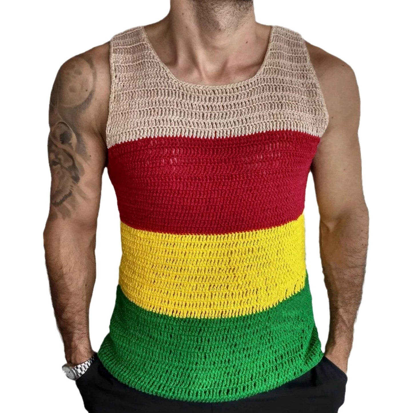 Men's Contrast Color Thick Needle Sweater
