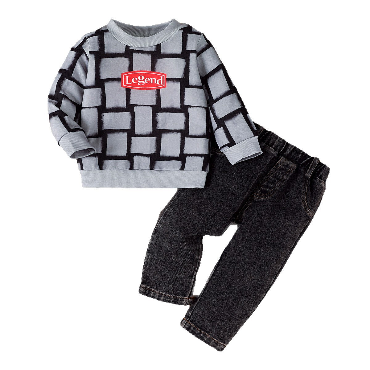 Letter-Printed Personalized Long-Sleeve Top And Pants Set For Baby Boys