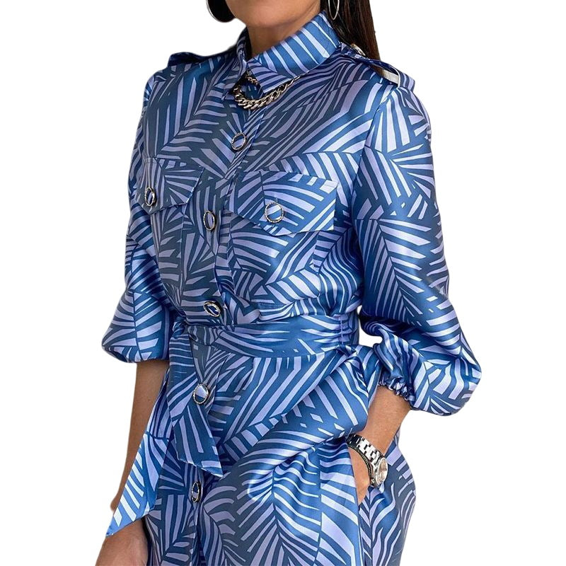 Printed cardigan pants 2piecse for women