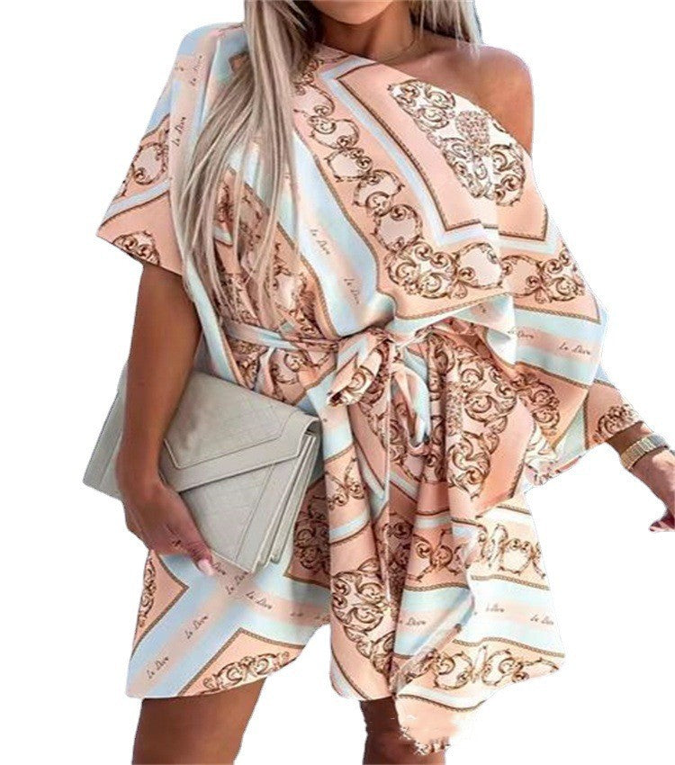 Women's Fashion Printing Shoulder Girdle Dress