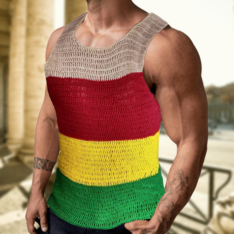 Men's Contrast Color Thick Needle Sweater