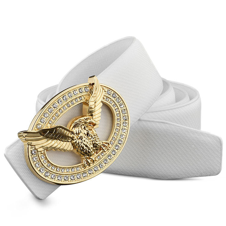 Diamond-studded Leather Belt With Animal Buckle Men and Women