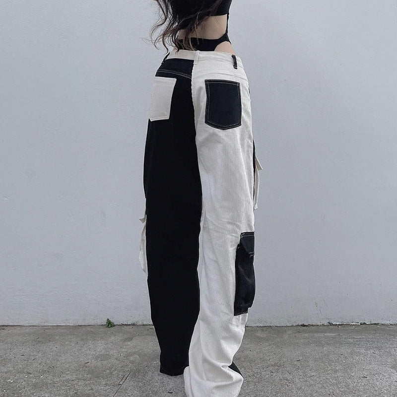 Street Shot Fashionable Color Contrast Multi Pocket Cargo Pants