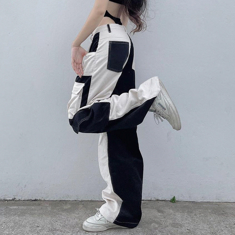 Street Shot Fashionable Color Contrast Multi Pocket Cargo Pants