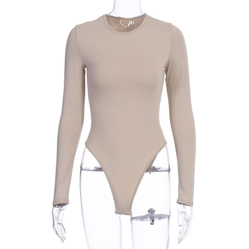 Women's O-neck Long-sleeved Solid Color Sexy Bodysuit
