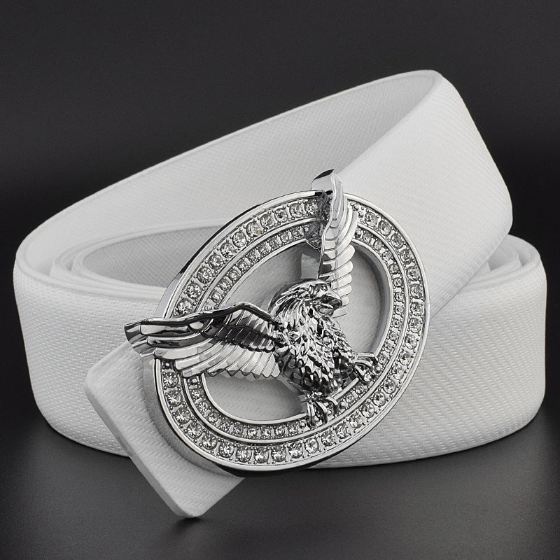Diamond-studded Leather Belt With Animal Buckle Men and Women