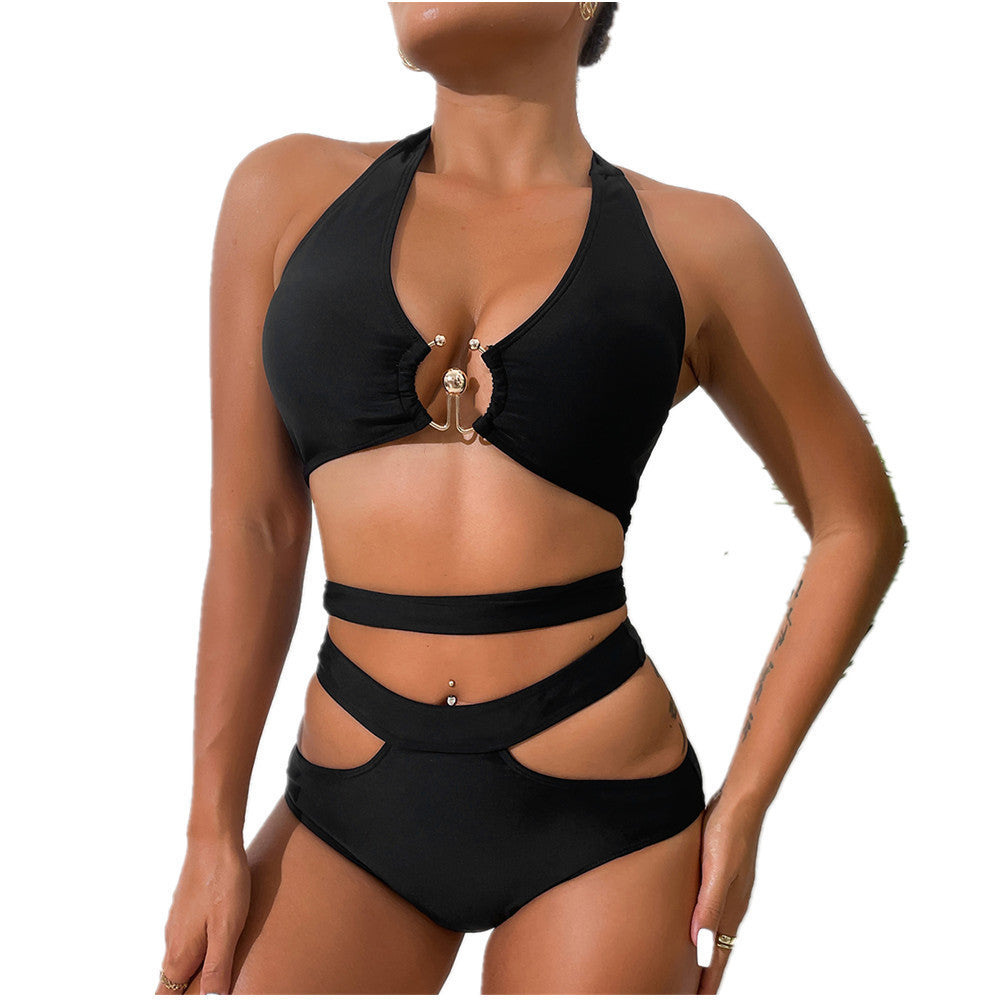 Women's Fashion Simple Solid Color Bikini Swimsuit
