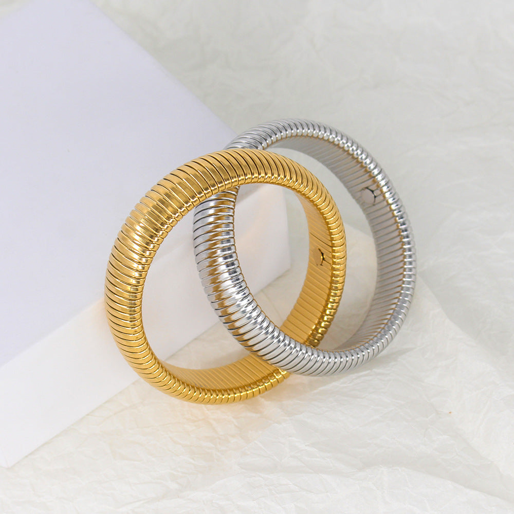 Stainless Steel Fashion Double Ring Golden Bracelet