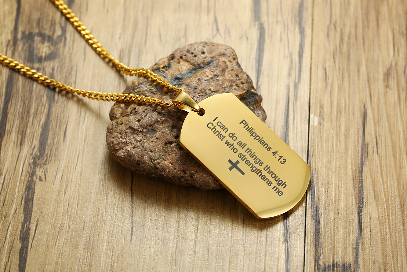 Men's Stainless Steel English Philippians Bible Verses Pendant Pendant