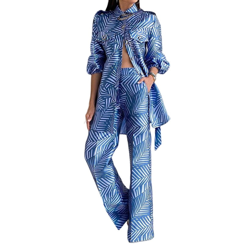 Printed cardigan pants 2piecse for women
