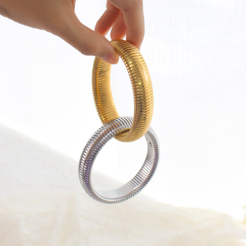 Stainless Steel Fashion Double Ring Golden Bracelet