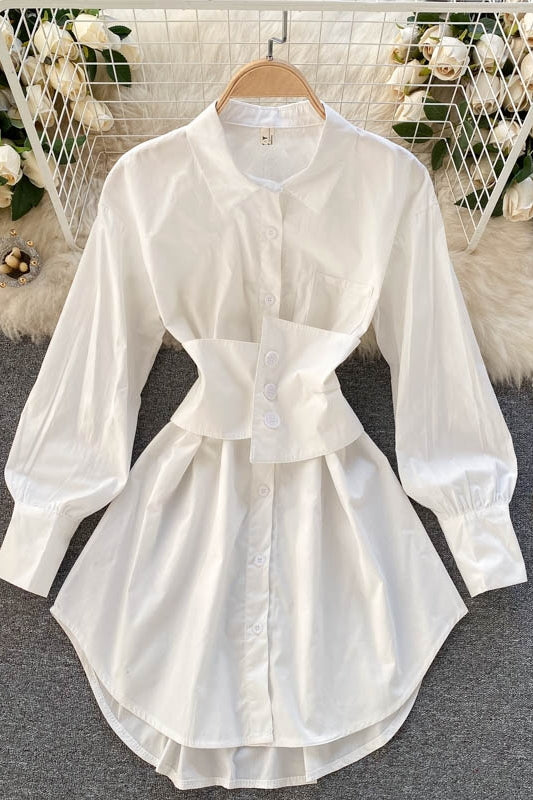 long-sleeved shirt-dress with narrow waist